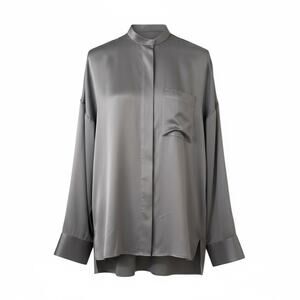 Haider Ackermann Metallic Silver Silk Charmeuse Oversized Shirt FR 34 Mandarin